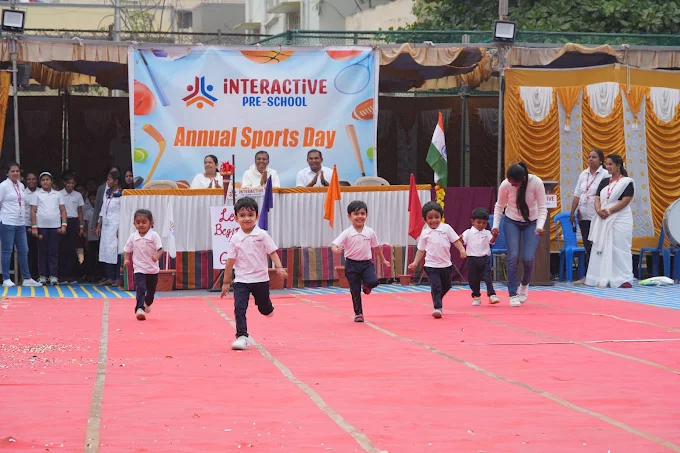 Children sprinting during Annual Sports Day race