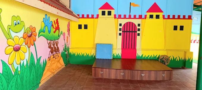 Castle-themed indoor stage area