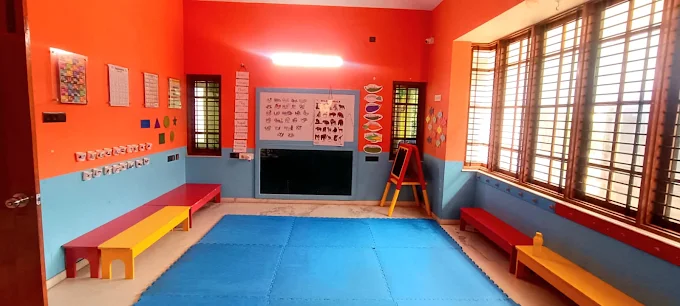 Activity room with blue floor mats