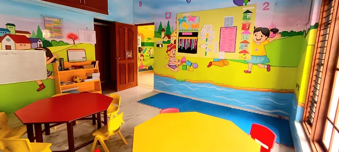 Second classroom with playful wall mural